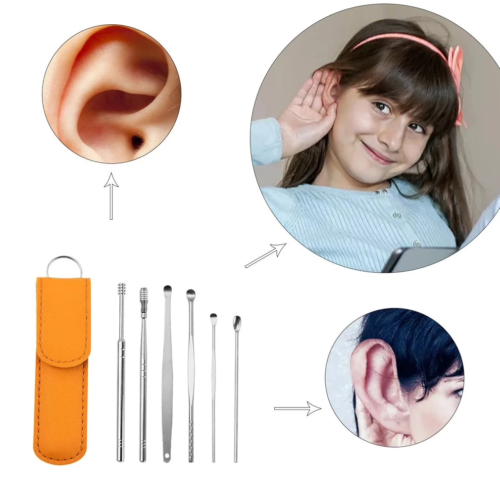 6 Piece ear Pick Set Portable ear Cleaner Set Leather Case